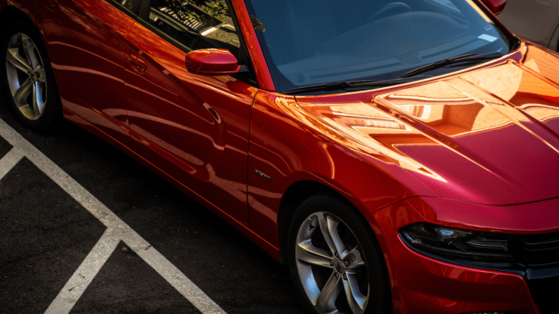 A car in red glossy PPF