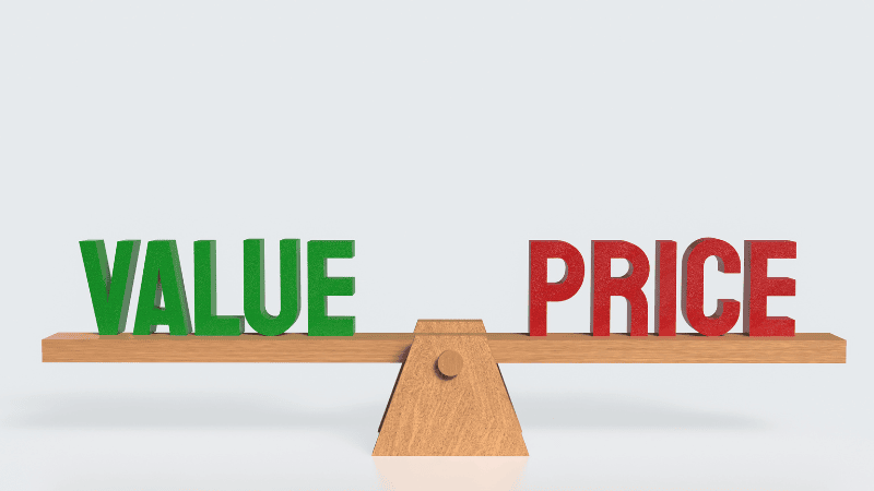 On the left and right sides of a balance are VALUE and PRICE respectively.