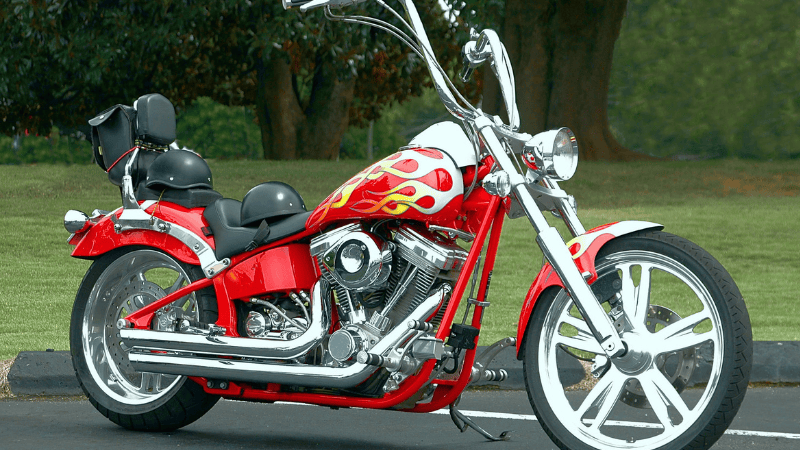 A motorbike with bold graphics