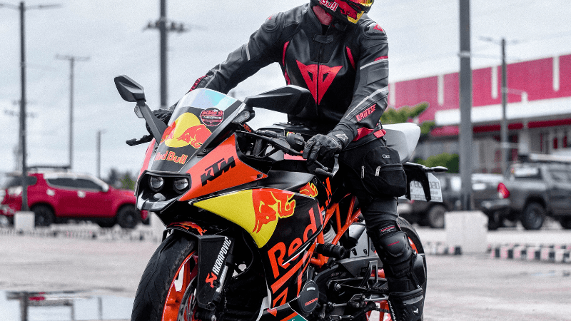 A motorbike with RED BULL brand's graphics