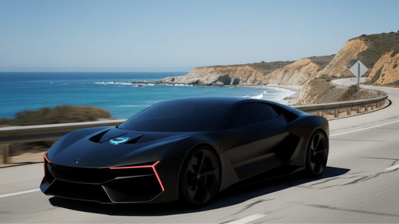 a Vantablack car under extreme sunlight 