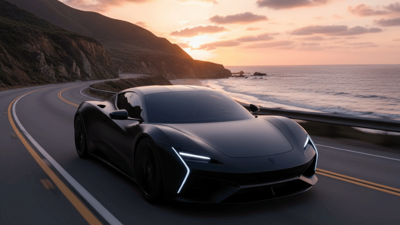 a Vantablack-wrapped car on the road