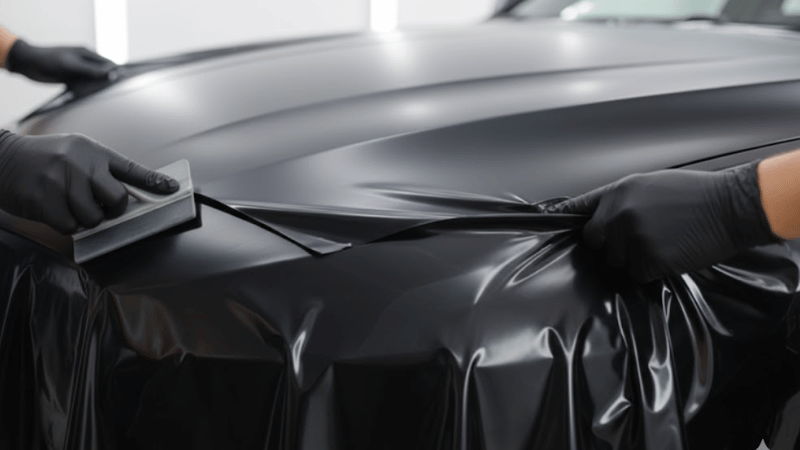 installation of satin black car wraps