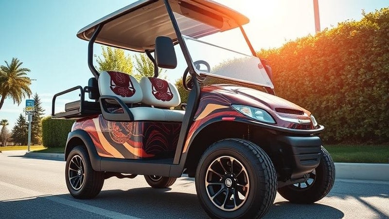 Golf cart with full vinyl wrap design