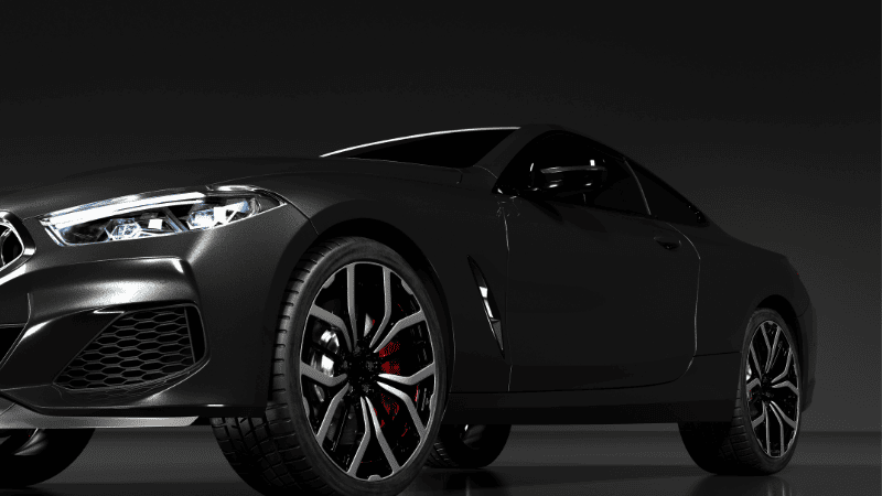 A matte black car