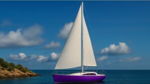 Sail boat wrapped in purple vinyl film