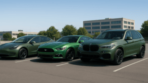 Different shades and finishes of green wraps