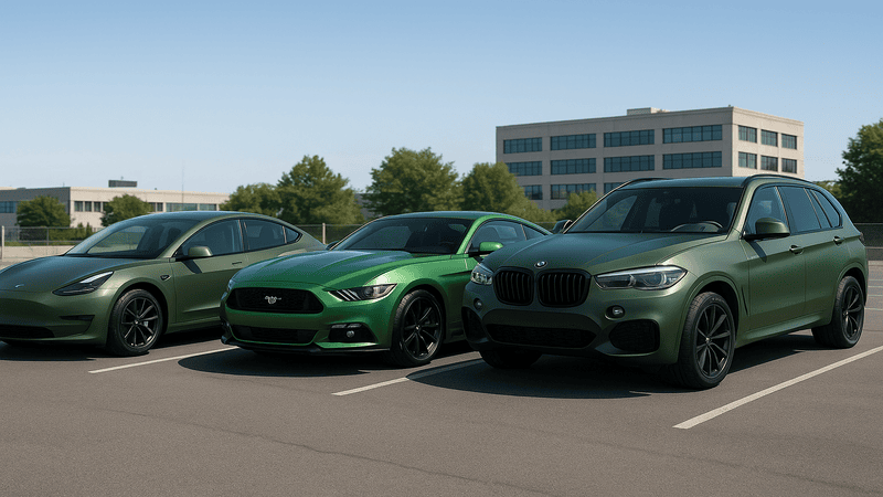 Different shades and finishes of green wraps