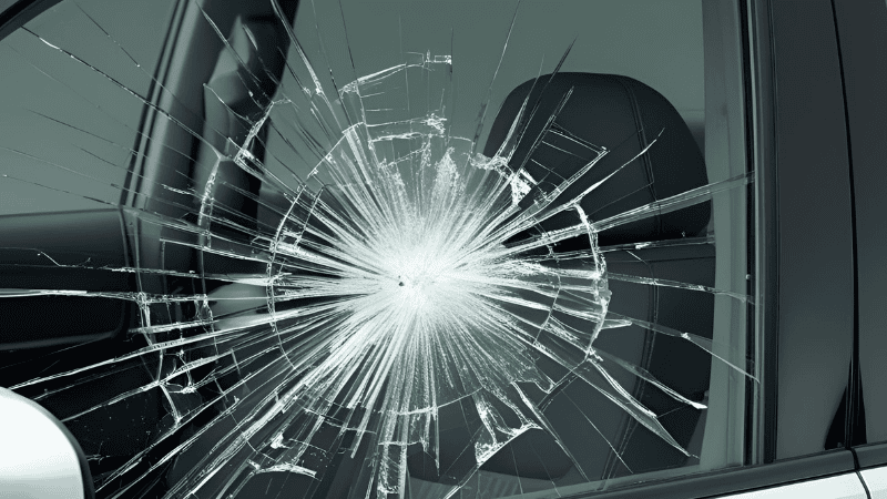 The look of the car window being broken