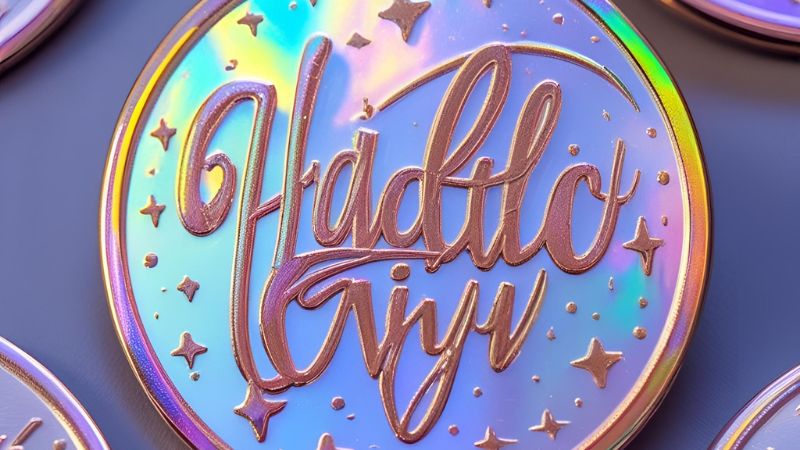 A badge in holographic wrap