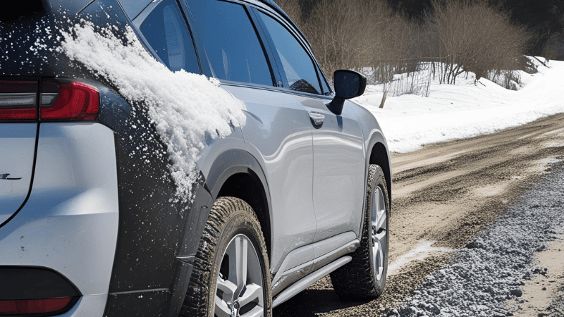 Driving on roads with gravel and snow.
