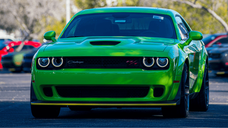 Challenger car green glossy wrap