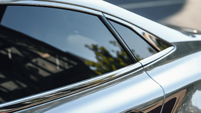 A car with 5% tint allowing low visible light transmission and limited visibility