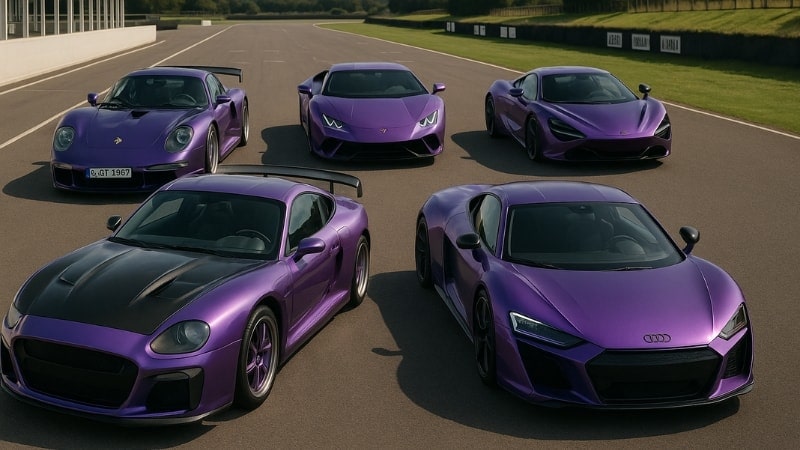 High-end cars wrapped in purple vinyl wrap
