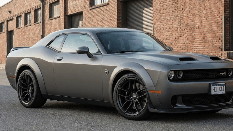 a satin grey Dodge Challenger