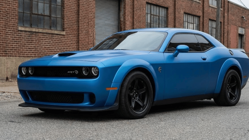 a matte blue Dodge Challenger