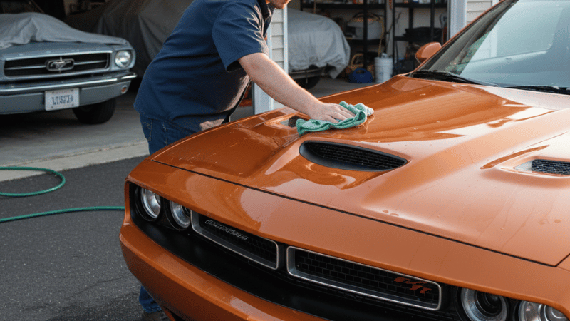 wiping a Dodge Challenger