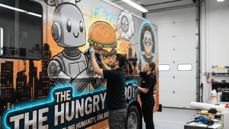 installation of Food Truck Wrap