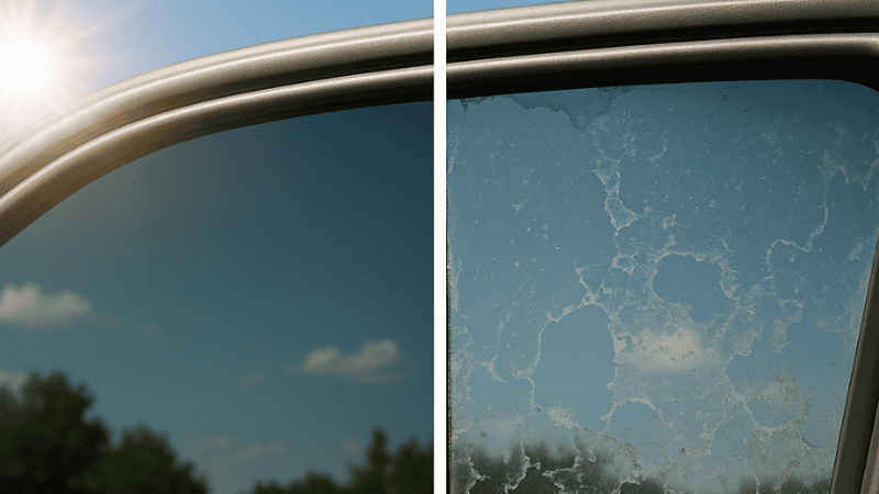a picture showing the changes in the car window film over tim