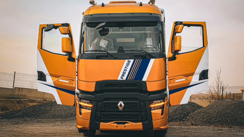 A commercial vehicle with metallic car wrap for branding