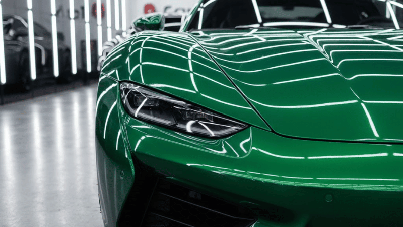 a car in high-gloss metallic wrap