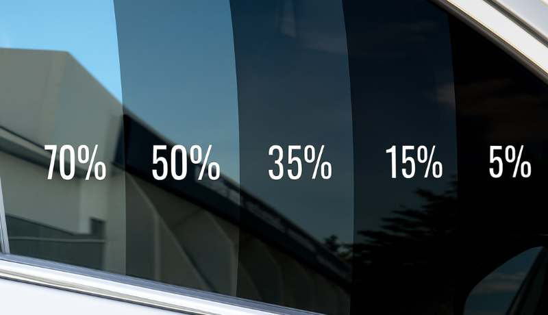 different tint percentages of car window tints