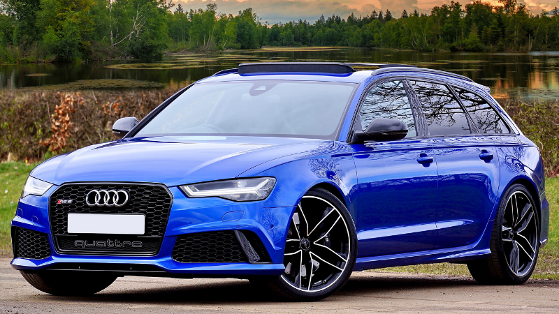 A blue Audi on the road