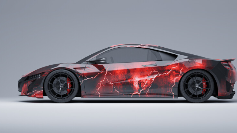 A decorative and printed red vinyl on car