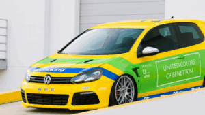 A commercial partial vehicle wrap showcasing the brand recognition