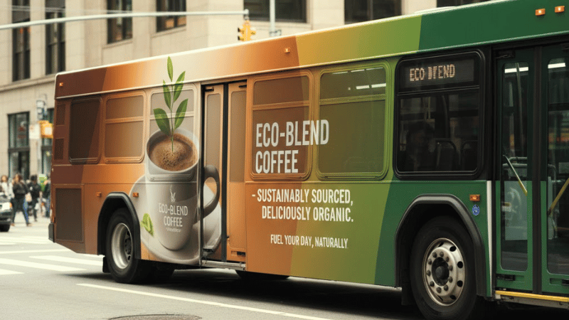 bus with advertising car wrap