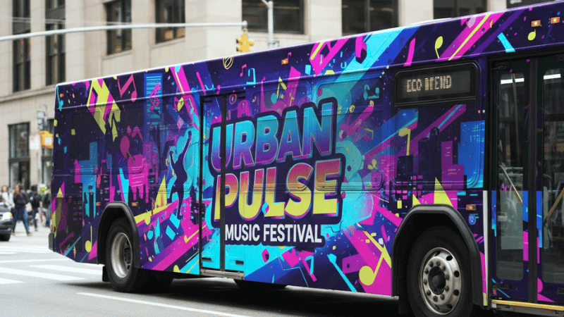 a bus wrap that promotes upcoming event