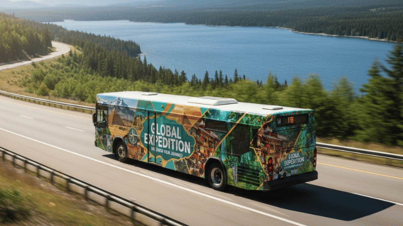 A bus in glossy wrap