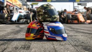 Different helmets wrapped in custom helmet wrap