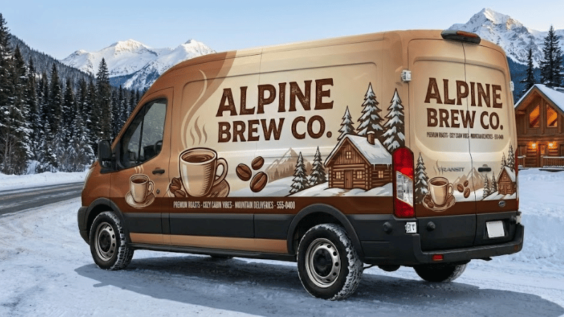 van wrap of coffee advertisement