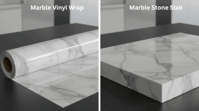 Marble Vinyl Wrap roll vs. Real Marble Stone