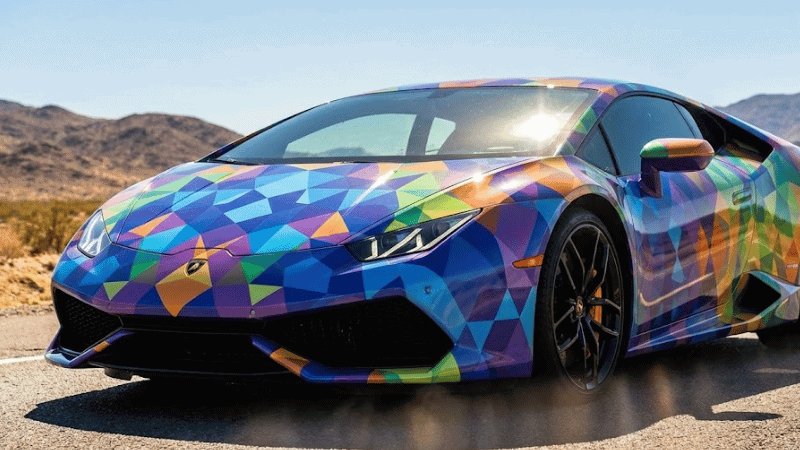Multi-Color Geometric car Wrap in the sun