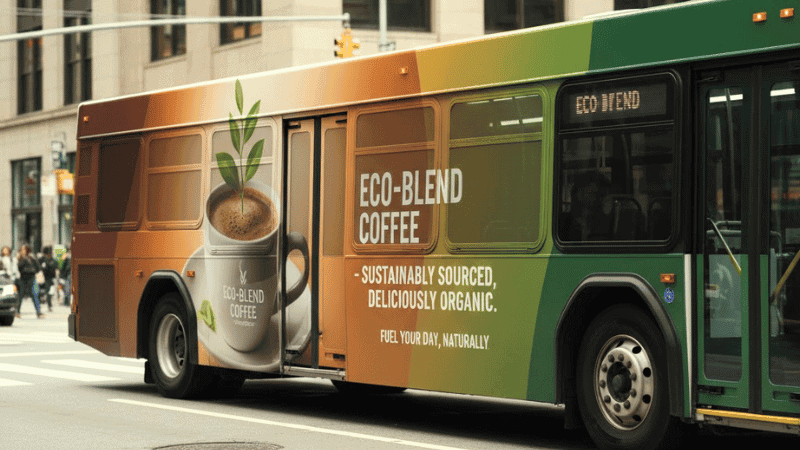 bus with advertising decals